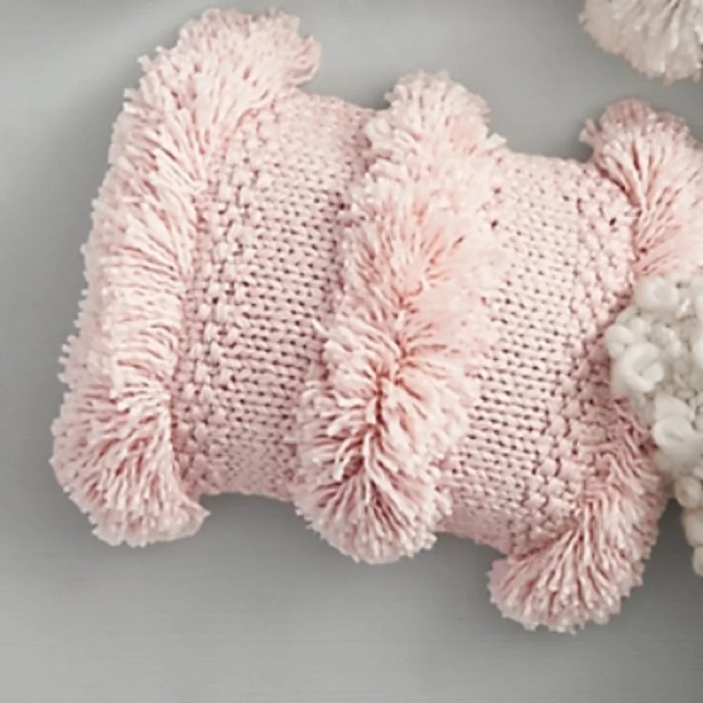 Restoration Hardware CHUNKY HAND-KNIT PILLOW COVER w SHAGGY STRIPE in Blush